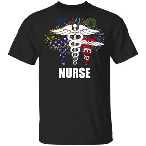 Cool Firework American Flag Medical Symbols Nurse Shirt Matching Nurse 4th Of July United States Independence Day Gifts T-Shirt - Macnystore