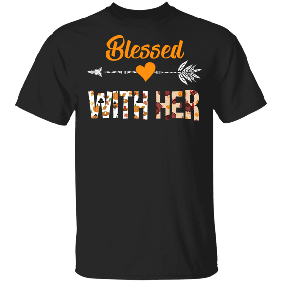 Thanksgiving Couple Shirt Blessed With Her Funny Thanksgiving Matching Couples Pair Lover Gifts Thanksgiving T-Shirt - Macnystore