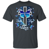 Faith Hope Love Cute Blue Ribbon Butterflies Christian Cross Shirt Matching Diabetes Patient Supporter Diabetes Awareness Gifts T-Shirt - Macnystore