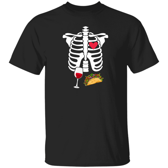 Halloween Skeleton Lover Shirt Skeleton Pregnancy Wine Tacos X-Ray Funny Halloween Wine Taco Lover Gifts Halloween T-Shirt - Macnystore