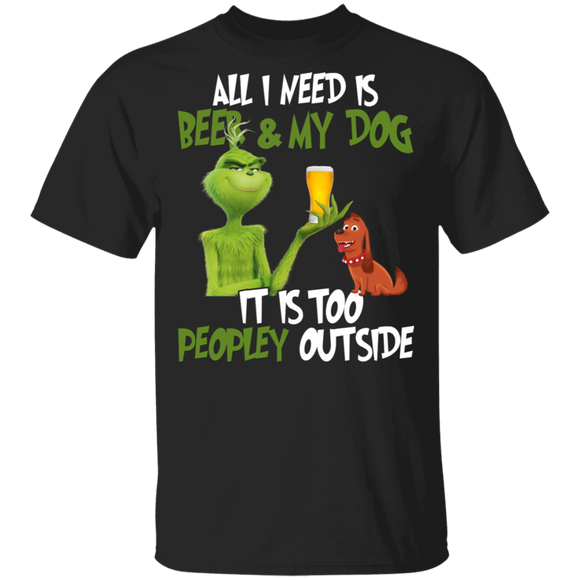 All I Need Is Beer And My Dog It Is Too Peopley Outside Cool Beer Dog Lover Cartoon Character Gifts T-Shirt - Macnystore