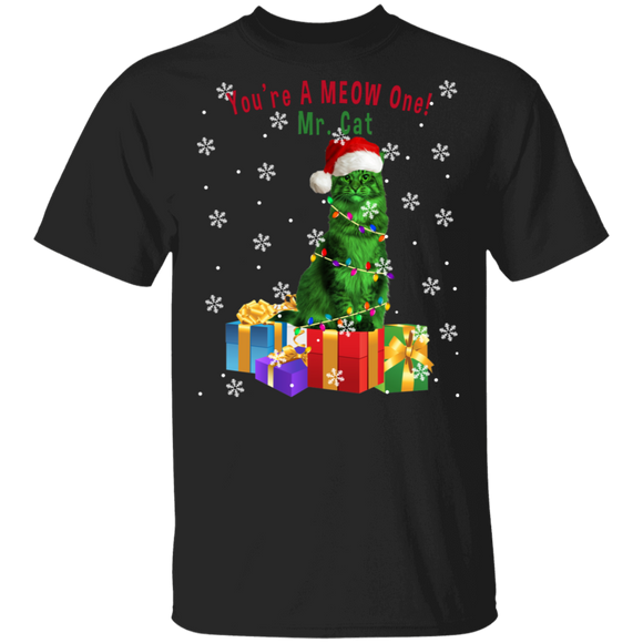 Christmas Cat Lover Shirt You're A MEOW One Mr. Cat Funny Christmas Green Cat Lover Gifts Christmas T-Shirt - Macnystore