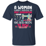 A Woman Cannot Survive On Self Alone She Also Needs To Sew Floral Sewing Machine Shirt Matching Tailor Sewer Sewing Lover Gifts T-Shirt - Macnystore