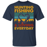 Vintage Retro Hunting Fishing And Loving Everyday Cute Hooks Heart Shirt Matching Hunting Fishing Lover Fisher Fish Hunter Gifts T-Shirt - Macnystore