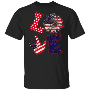 Love American Flag Sunflower Guitar Shirt Matching Guitar Lover Guitarist Happy 4th Of July United States Independence Day Gifts T-Shirt - Macnystore