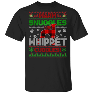 Christmas Dog Lover Shirt Warm Snuggles And Whippet Cuddles Ugly Funny Christmas Sweater Dog Red Buffalo Plaid Gifts T-Shirt - Macnystore
