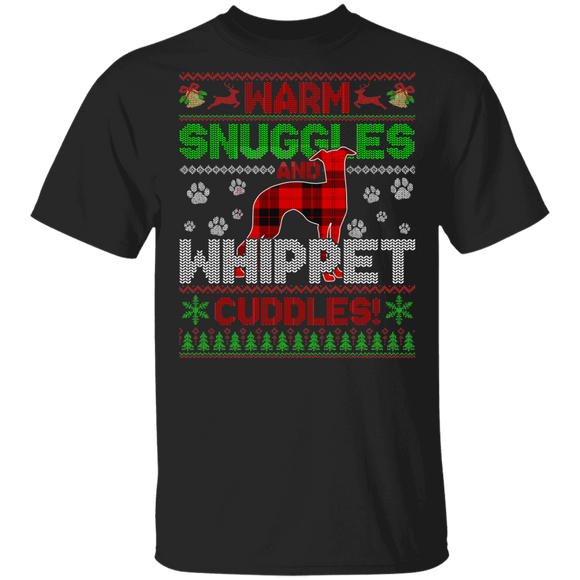 Christmas Dog Lover Shirt Warm Snuggles And Whippet Cuddles Ugly Funny Christmas Sweater Dog Red Buffalo Plaid Gifts T-Shirt - Macnystore