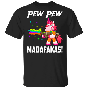 Funny Unicorn Pew Pew Madafakas Shooting T-Shirt - Macnystore