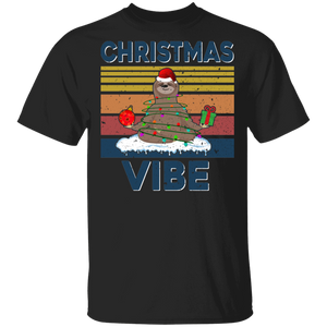 Christmas Sloth Shirt Vintage Retro Christmas Vibe Funny Christmas Lights Santa Sloth Yoga Workout Lover Gifts T-Shirt - Macnystore