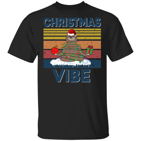 Christmas Sloth Shirt Vintage Retro Christmas Vibe Funny Christmas Lights Santa Sloth Yoga Workout Lover Gifts T-Shirt - Macnystore