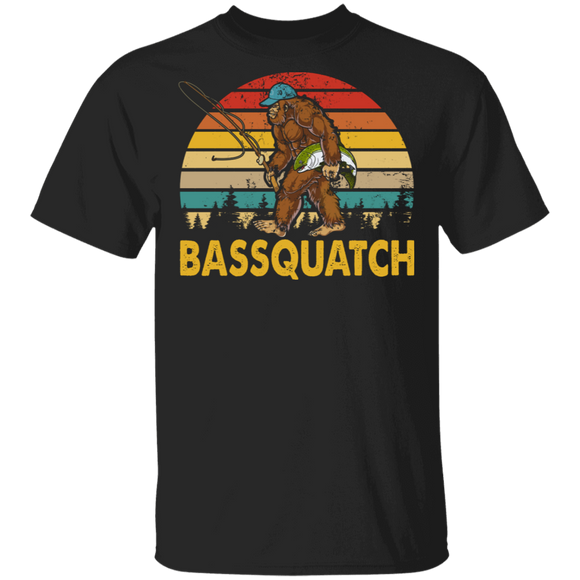 Fishing Lover Shirt Vintage Retro Bassquatch Bigfoot Fishing Lover Gifts T-Shirt - Macnystore