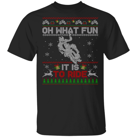 Christmas Motorbike Shirt Oh What Fun It Is To Ride Ugly Funny Christmas Sweater Bike Motorbike Lover Gifts T-Shirt - Macnystore