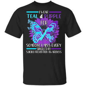 Suicide Prevention Awareness Shirt I Wear Teal and Purple Ribbon Butterflies Lover Gifts T-Shirt - Macnystore