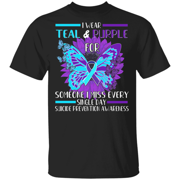 Suicide Prevention Awareness Shirt I Wear Teal and Purple Ribbon Butterflies Lover Gifts T-Shirt - Macnystore
