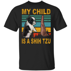 Vintage Retro My Child Is A Shih Tzu Cute Shih Tzu High Five Father's Day Shirt T-Shirt - Macnystore