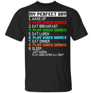 Gamer Shirt My Perfect Day Cool Daily Activity Video Games Kids Boy Gamer Gifts T-Shirt - Macnystore