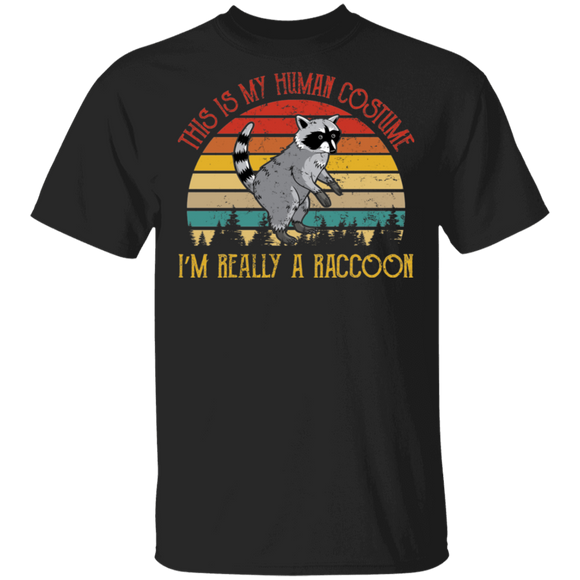 Halloween Raccoon Shirt Vintage Retro This Is My Human Costume I'm Really A Raccoon Gift Halloween T-Shirt - Macnystore