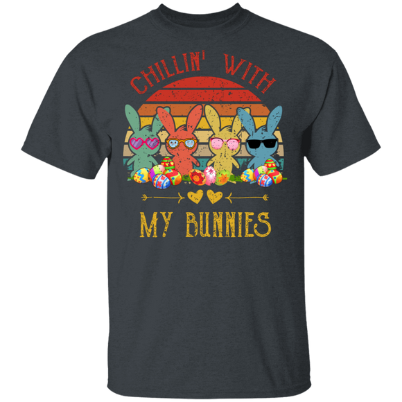 Vintage Retro Chillin With My Bunnies Peeps Easter Day Peeps Teacher T-Shirt - Macnystore