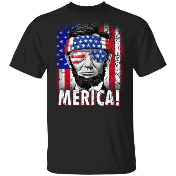 Merica Cool American Flag Lincoln Matching 4th Of July Independence Day Gifts T-Shirt - Macnystore