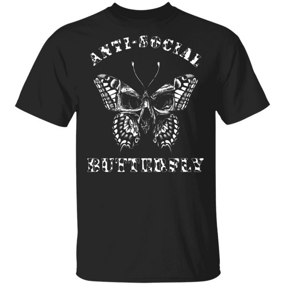 Anti-Social Butterfly Cool Skull Butterfly Shirt Matching Butterfly Lover Fans Collection Gifts T-Shirt - Macnystore
