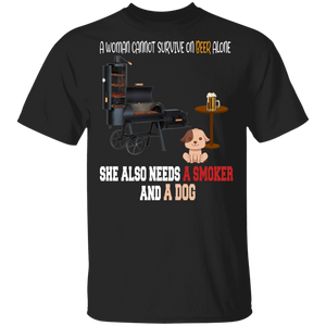 Dog Lover Shirt A Man Cannot Survive On Beer Alone Cool Smoker Beer Dog Lover Gifts T-Shirt - Macnystore