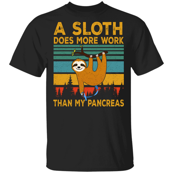 Diabetes Awareness Shirt Vintage Retro A Sloth Does More Work Than My Pancreas Funny Diabetes Awareness Sloth Lover Gifts T-Shirt - Macnystore