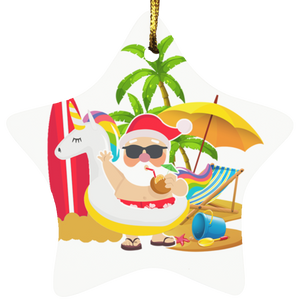 finalUnicorn Santa Claus Relaxing in Hawaii Beach Star smart object SUBORNS Star Ornament - Macnystore