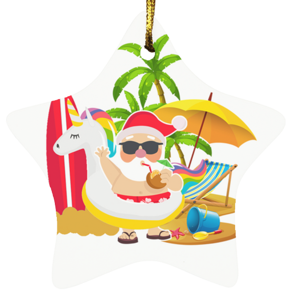 finalUnicorn Santa Claus Relaxing in Hawaii Beach Star smart object SUBORNS Star Ornament - Macnystore