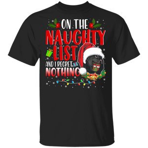 Christmas Dog Lover Shirt On Naughty List And I Regret Nothing Funny Christmas Santa Black Pug Dog Lover Gifts T-Shirt - Macnystore