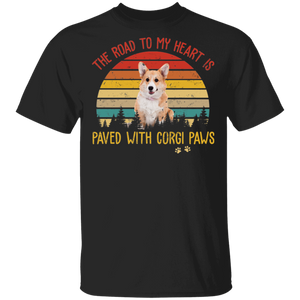 Vintage Retro The Road To My Heart Is Paved With Corgi Paws T-Shirt - Macnystore