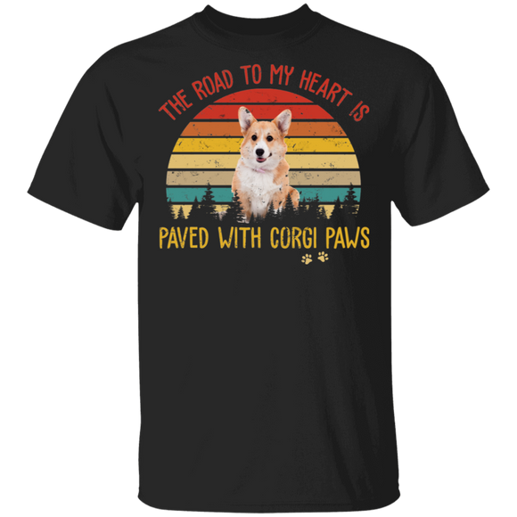 Vintage Retro The Road To My Heart Is Paved With Corgi Paws T-Shirt - Macnystore