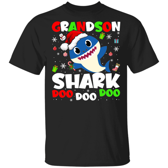Christmas Shark Lover Shirt Grandson Shark Doo Doo Doo Funny Christmas Santa Shark Kids Video Baby Matching Family Gifts T-Shirt - Macnystore