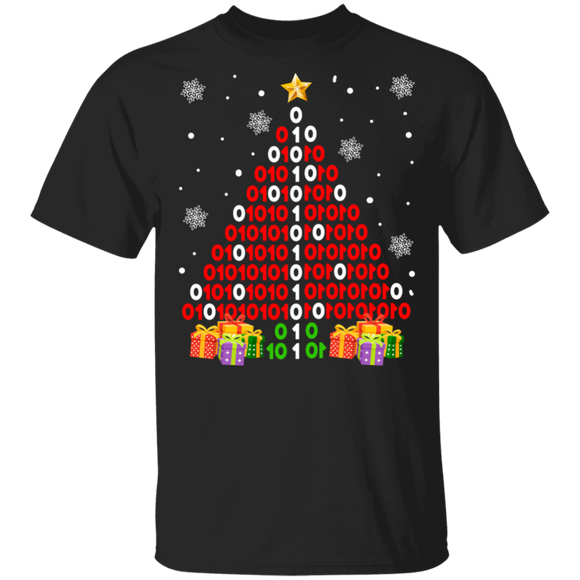 Christmas Programmer Shirt Binary Code 01 Christmas Tree Funny Christmas Programmer Coder Computer Science Lover Gifts T-Shirt - Macnystore