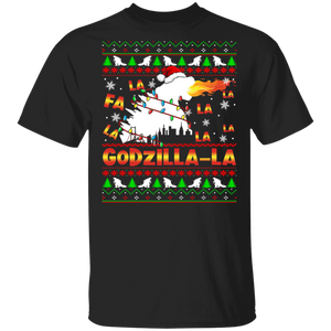 Christmas Movie Shirt Fa La La La La Godzilla-La Ugly Funny Christmas Sweater Santa Godzilla Light Movie Lover Gifts T-Shirt - Macnystore