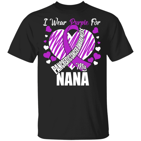 Pancreatic Caner Awareness Shirt I Wear Purple For My Nana Cool Pancreatic Caner Awareness Purple Ribbon Heart Gifts T-Shirt - Macnystore