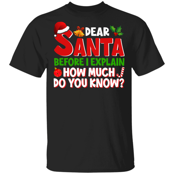 Christmas Santa Shirt Dear Santa Before I Explain How Much Do You Know Funny Christmas Kids Adults Santa Lover Gifts T-Shirt - Macnystore