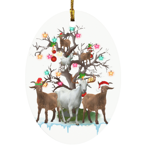 Decorative Hanging Ornaments Goat On Christmas Tree Goat Santa ELF Reindeer SUBORNO Oval Ornament - Macnystore
