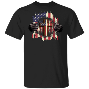 Cool Christ Jesus Christian Cross American Flag Hands Shirt Matching Christian American 4th Of July Independence Day Gifts T-Shirt - Macnystore