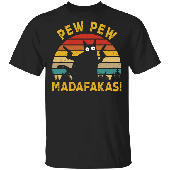 Vintage Retro Pew Pew Pew Madafakas Funny Cat Holding Guns Cat Lover Gifts T-Shirt - Macnystore