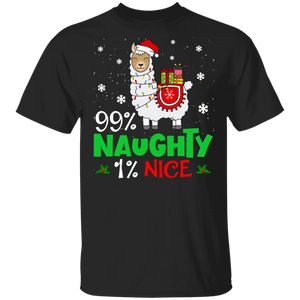 Christmas Llama Shirt 99% Naughty 1% Nice Cute Christmas Llama Lover Gifts Christmas T-Shirt - Macnystore