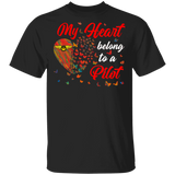 My Hearts Belong To A Pilot Flyer Airman Matching Shirts For Couples Valentine Funny Couple Girls Women Gifts T-Shirt - Macnystore