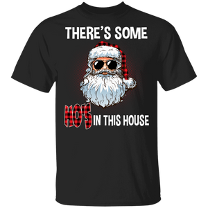 Christmas Santa Shirt There's Some Ho's In This House Funny Christmas Santa Red Plaid Lover Gifts T-Shirt - Macnystore