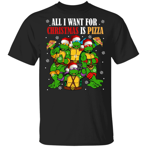 Christmas Turtle Lover Shirt All I Want For Christmas Is Pizza Cool Christmas Santa Ninja Turtle Pizza Lover Gifts Christmas T-Shirt - Macnystore