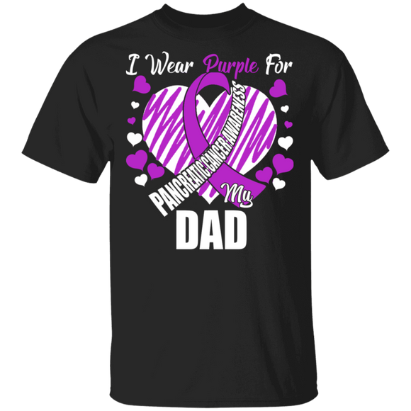Pancreatic Caner Awareness Shirt I Wear Purple For My Dad Cool Pancreatic Caner Awareness Purple Ribbon Heart Gifts T-Shirt - Macnystore