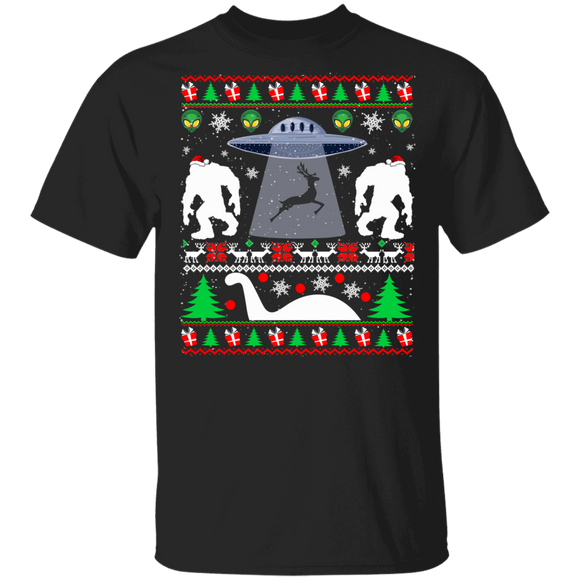 Christmas Alien Shirt UFO With Bigfoot Dinosaur Ugly Funny Christmas Santa Bigfoot Alien Dinosaur Lover Gifts T-Shirt - Macnystore