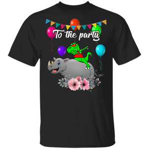 Funny To The Party Cute Dabbing T-Rex Riding Rhino Gifts T-Shirt - Macnystore