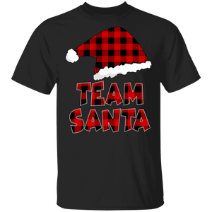 Christmas Santa Shirt Team Santa Cute Christmas Santa Hat Red Plaid Matching Family Group Gifts T-Shirt - Macnystore