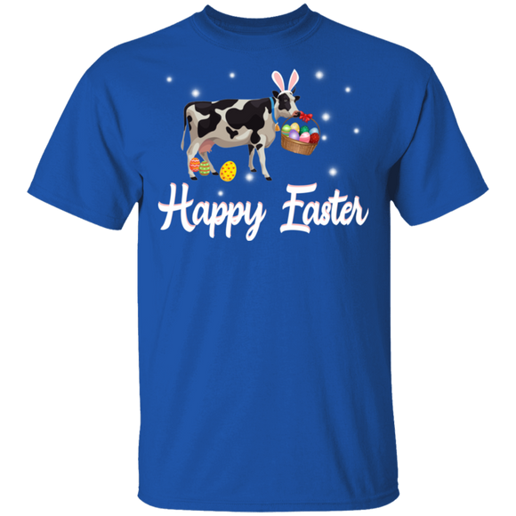 Bunny Cow Pulls Eggs Basket Funny Rabbit Bunny Eggs Easter Day Matching Shirt For Kids Men Women Cow Lover Farmer Gifts T-Shirt - Macnystore