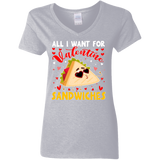 All I Want For Valentine Sandwiches Ladies V-Neck T-Shirt - Macnystore