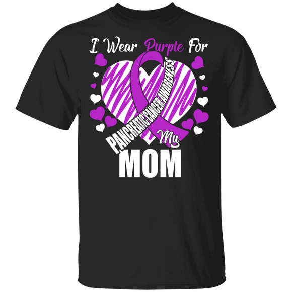 Pancreatic Caner Awareness Shirt I Wear Purple For My Mom Cool Pancreatic Caner Awareness Purple Ribbon Heart Gifts T-Shirt - Macnystore